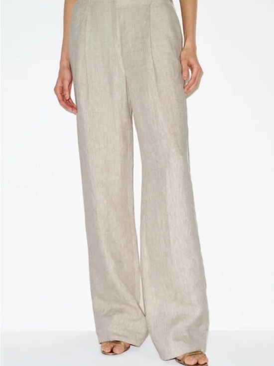 Zara Pants - Zara 100% Linen Wide Leg Pants - Natural Crinkle - S